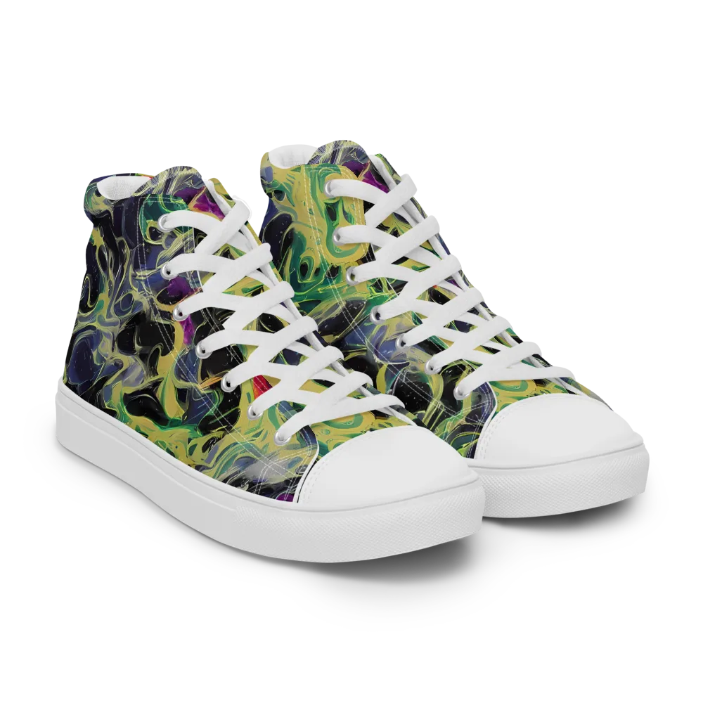Neon Eclipse on Men's High Top Canvas Shoes — Right Front