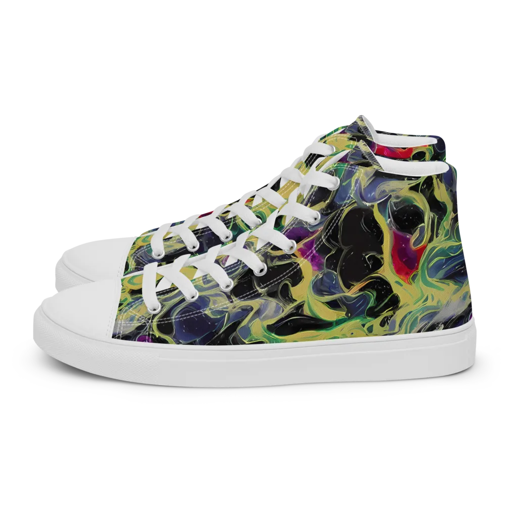 Neon Eclipse on Men's High Top Canvas Shoes — Left