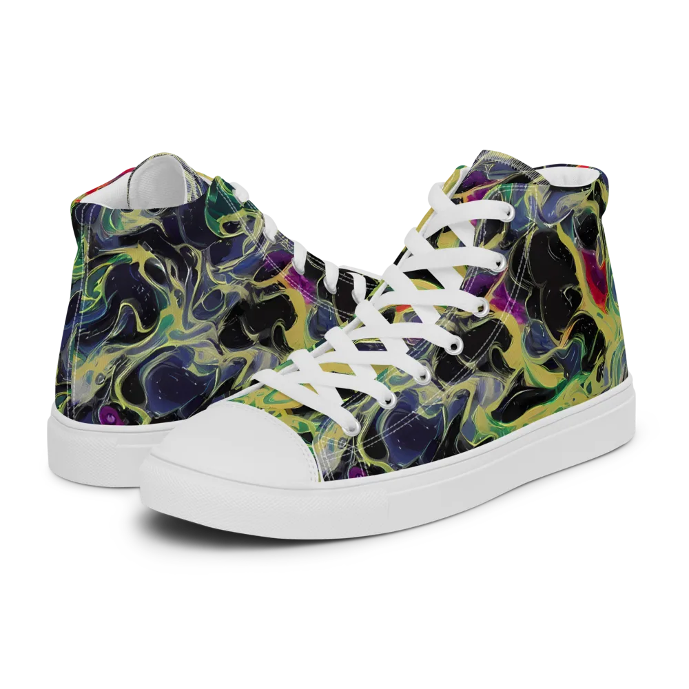 Neon Eclipse on Men's High Top Canvas Shoes — Left