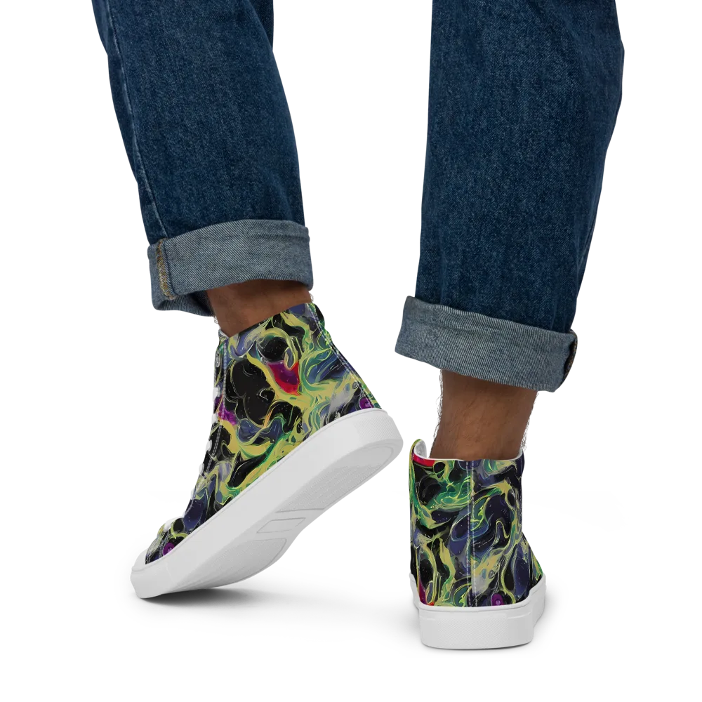 Neon Eclipse on Men's High Top Canvas Shoes — Back
