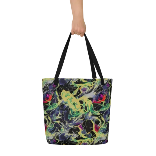 Neon Eclipse on a Large Tote Bag W/ Pocket