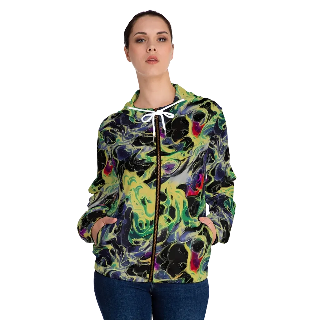 Neon Eclipse on Women's Full-Zip Hoodie — Front On Person