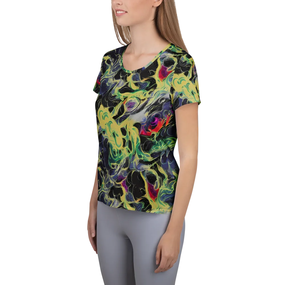 Neon Eclipse on Women's Athletic T-Shirt — Left