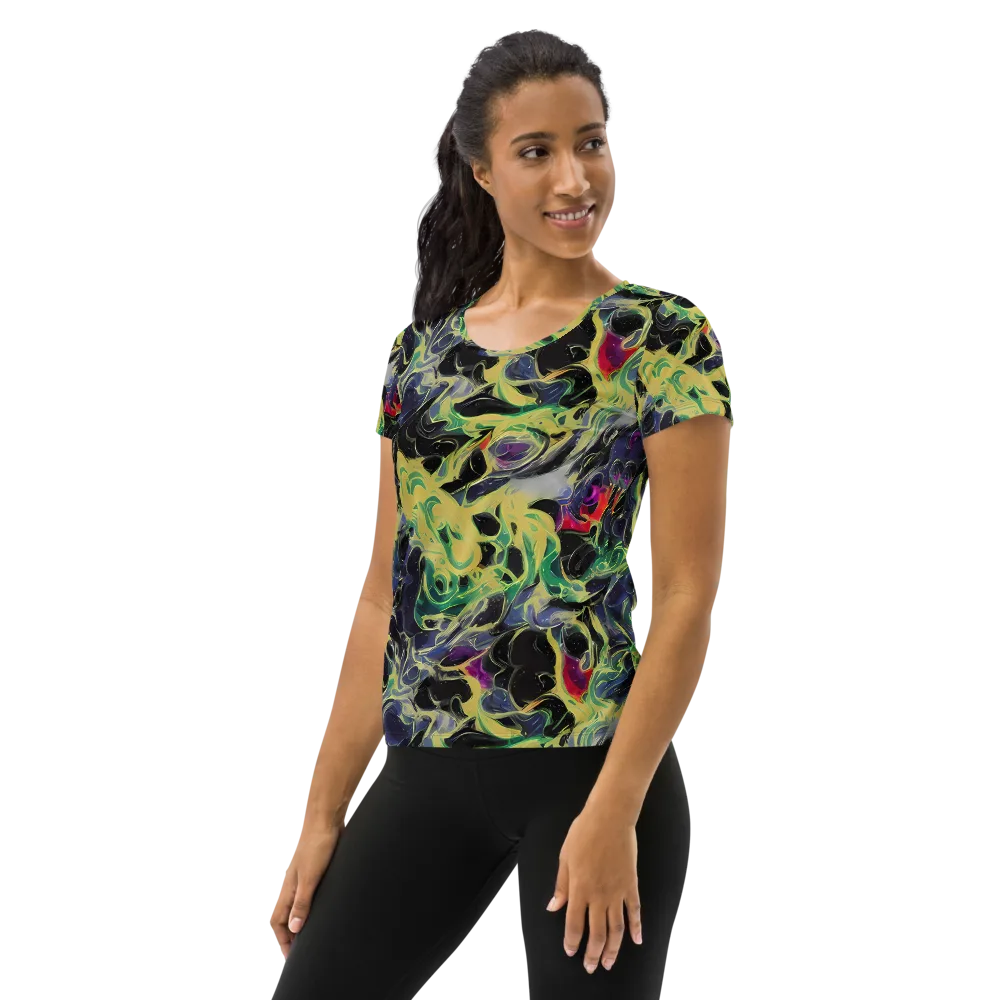 Neon Eclipse on Women's Athletic T-Shirt — Left