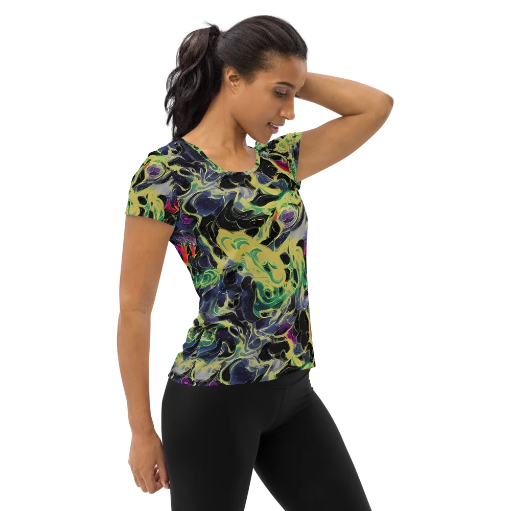 Neon Eclipse on Women's Athletic T-Shirt — Right