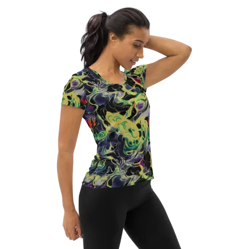Neon Eclipse on a Women's Athletic T-Shirt