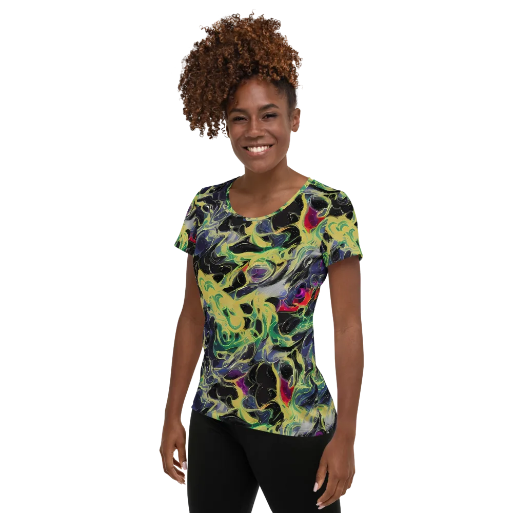 Neon Eclipse on Women's Athletic T-Shirt — Left