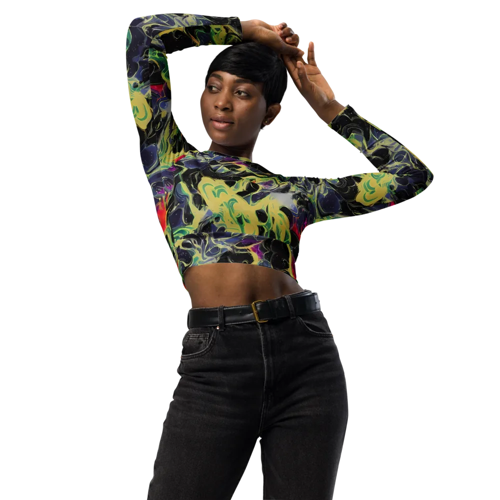 Neon Eclipse on Long Sleeve Crop Top — Front