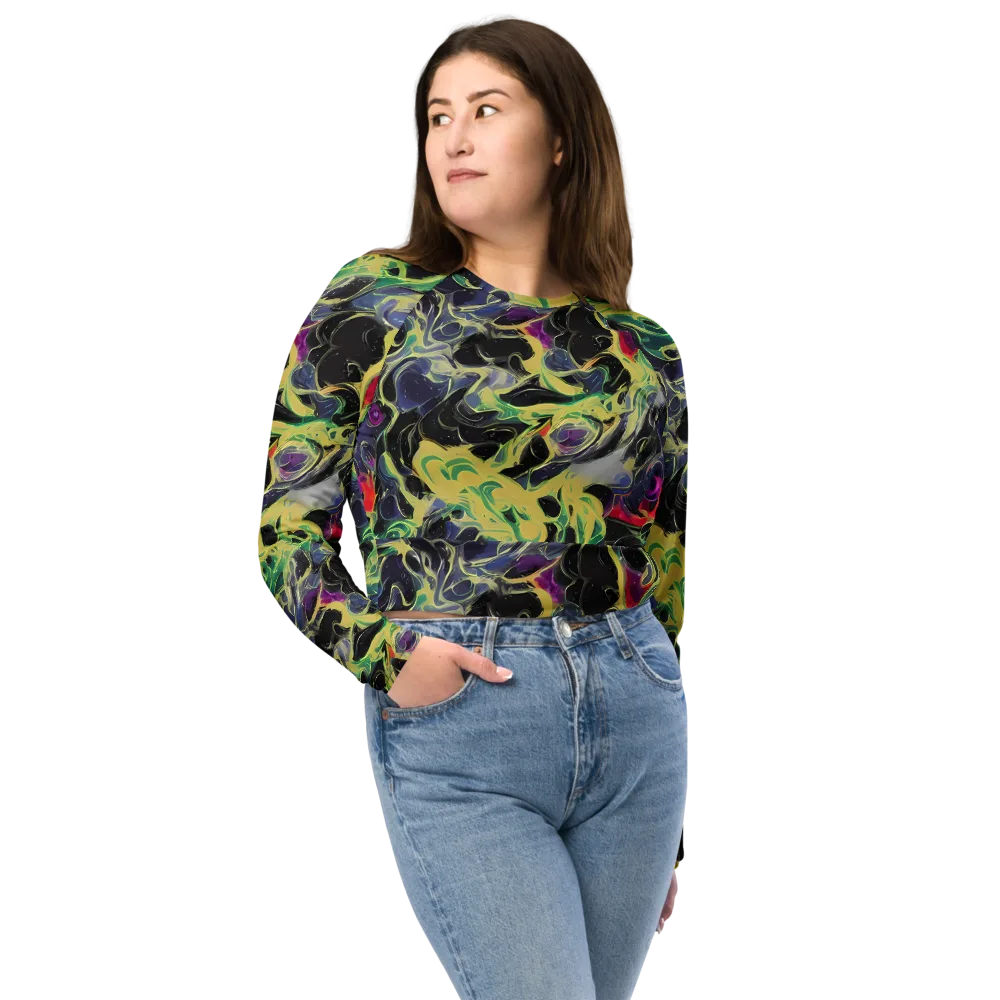Neon Eclipse on Long Sleeve Crop Top — Front