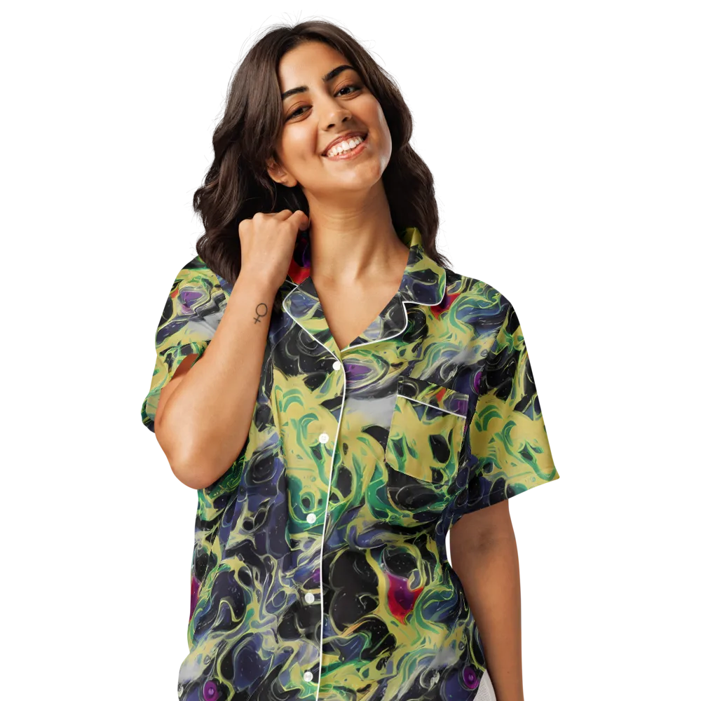 Neon Eclipse on Women's Short Sleeve Pajama Top — Front