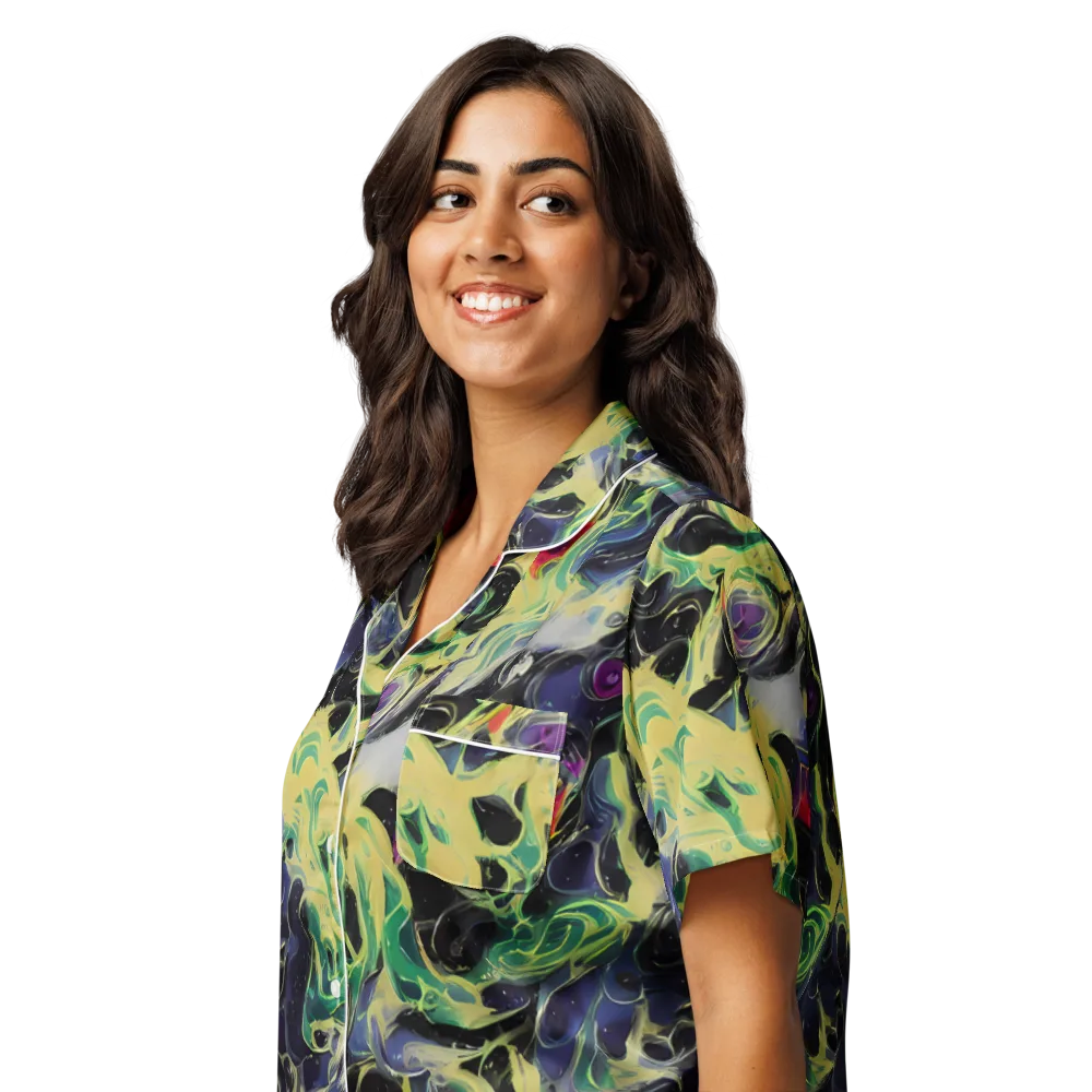 Neon Eclipse on Women's Short Sleeve Pajama Top — Left Front