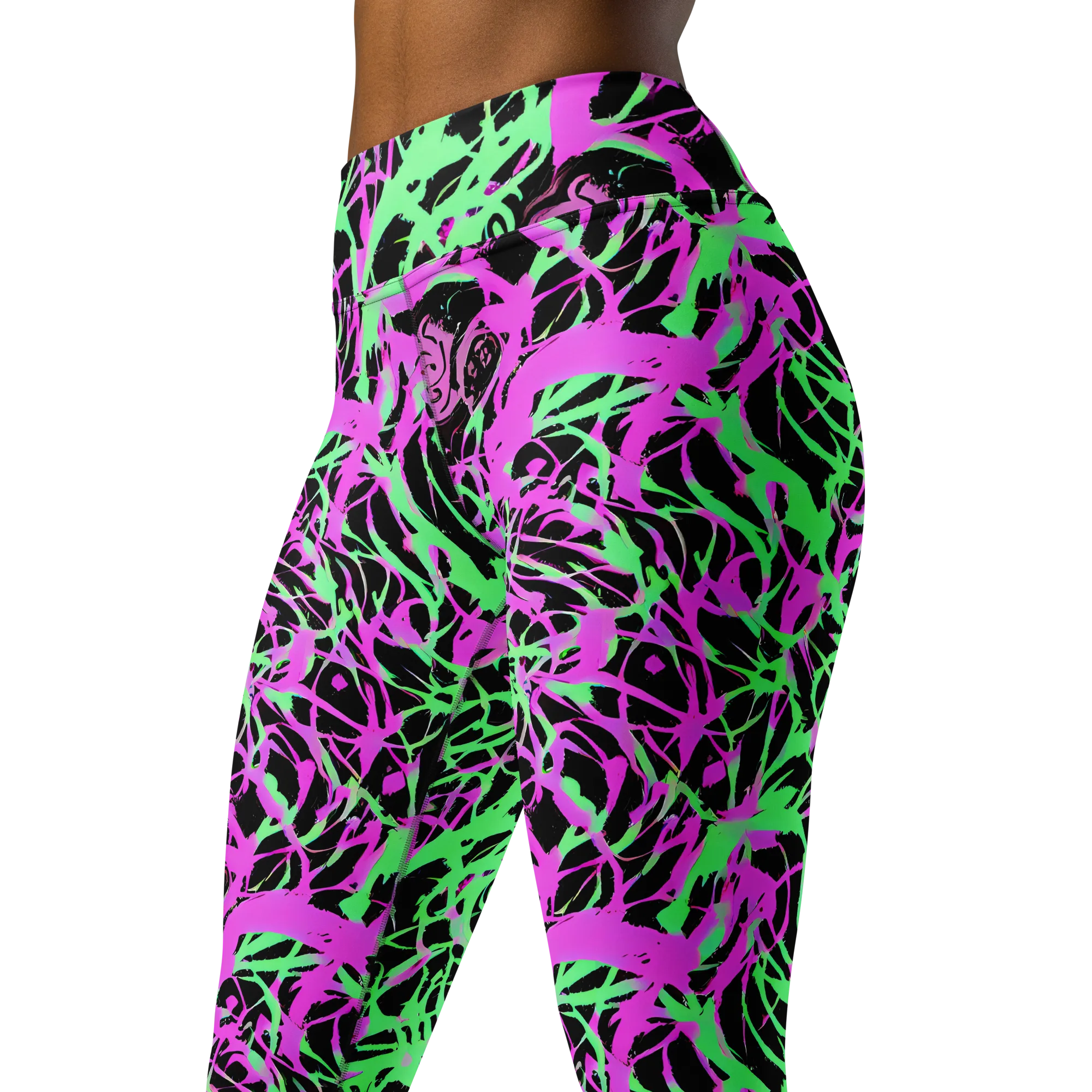 Neon Thorn on Yoga Leggings — Left Front