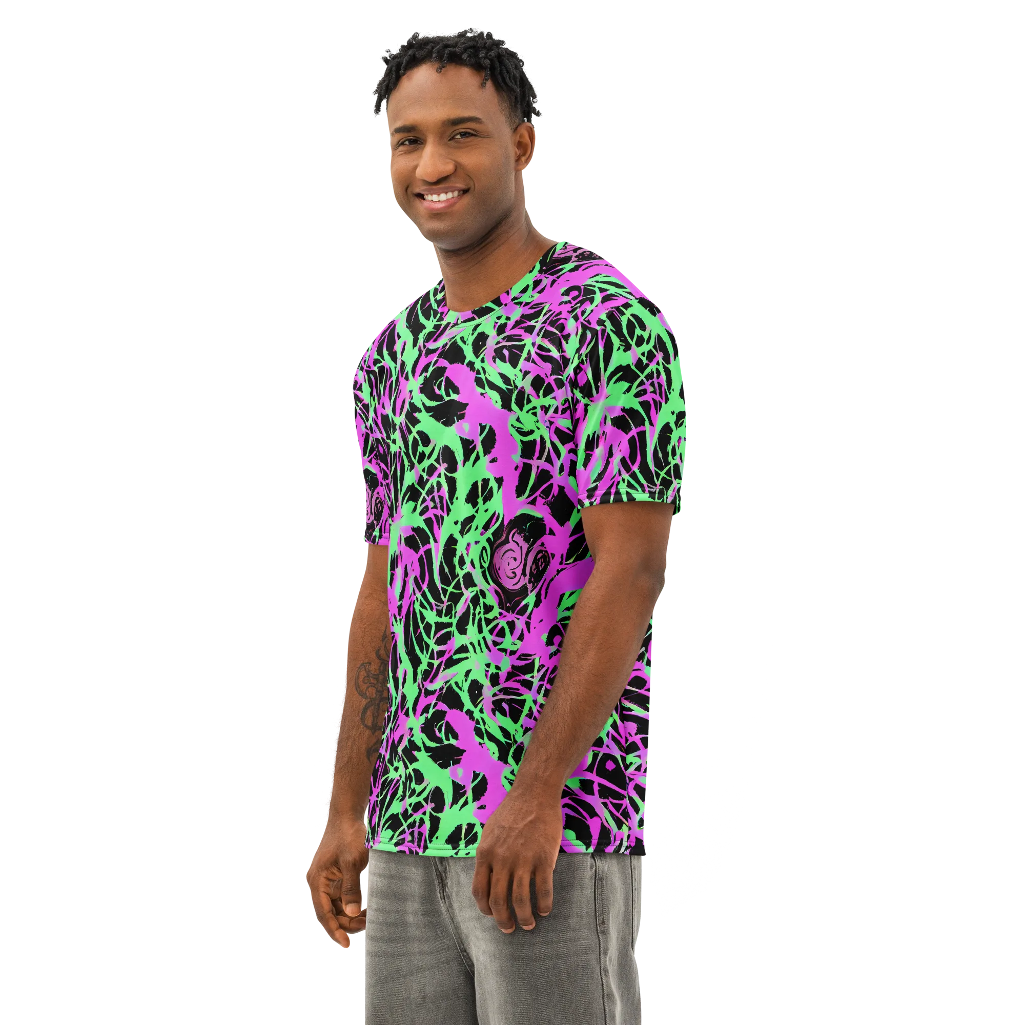 Neon Thorn on Men's Cotton Crew Neck T-Shirt — Left Front