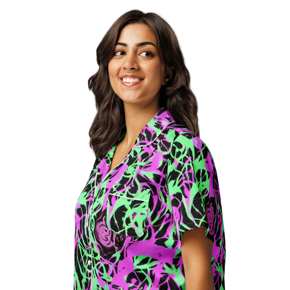 Neon Thorn on Women's Short Sleeve Pajama Top — Left Front