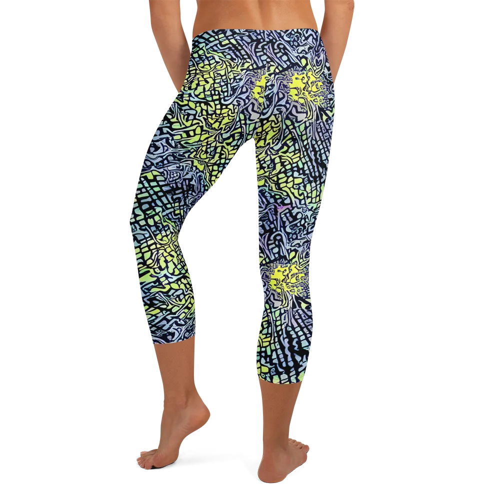 Ultraviolet Grid on Capri Leggings — Back