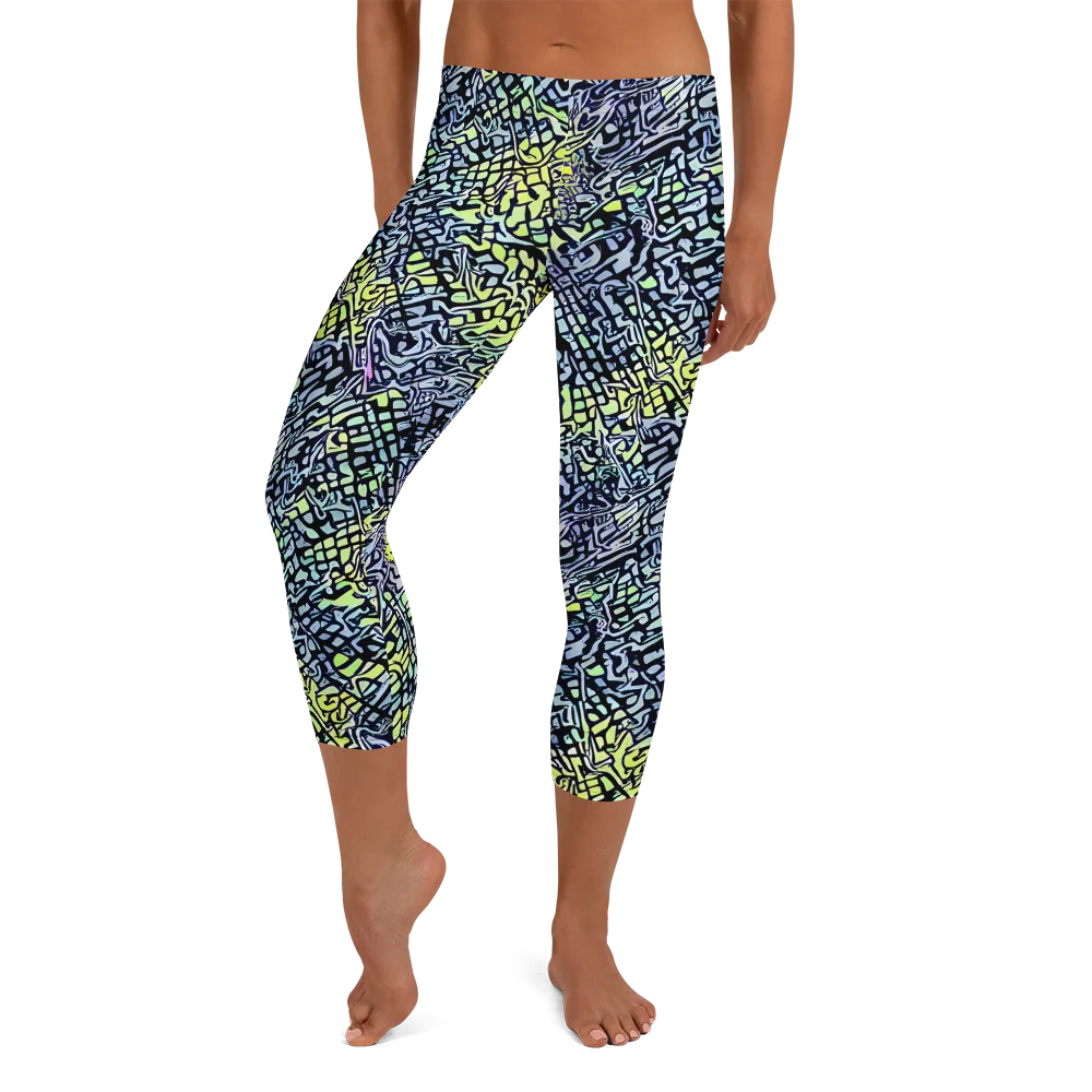 Ultraviolet Grid on Capri Leggings — Front