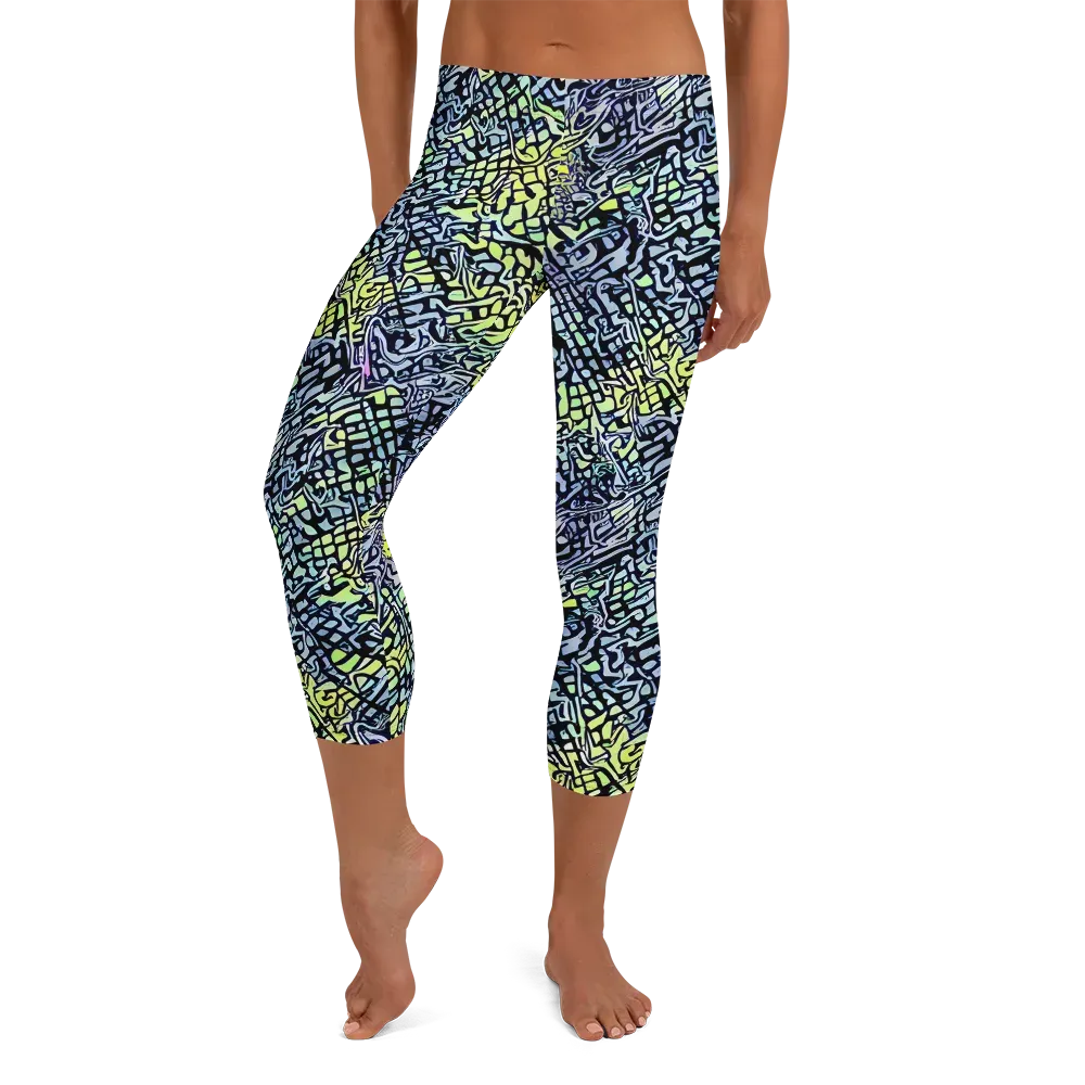 Ultraviolet Grid on Capri Leggings — Front