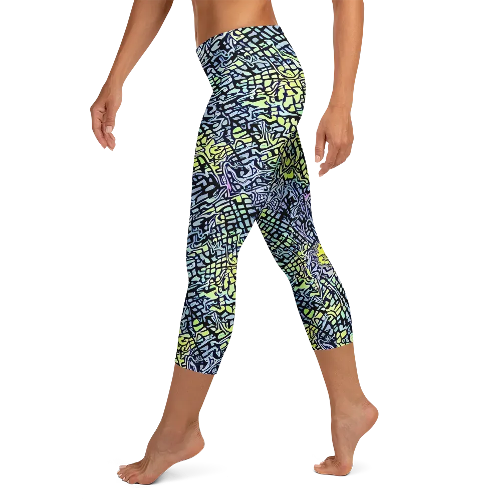 Ultraviolet Grid on Capri Leggings — Left