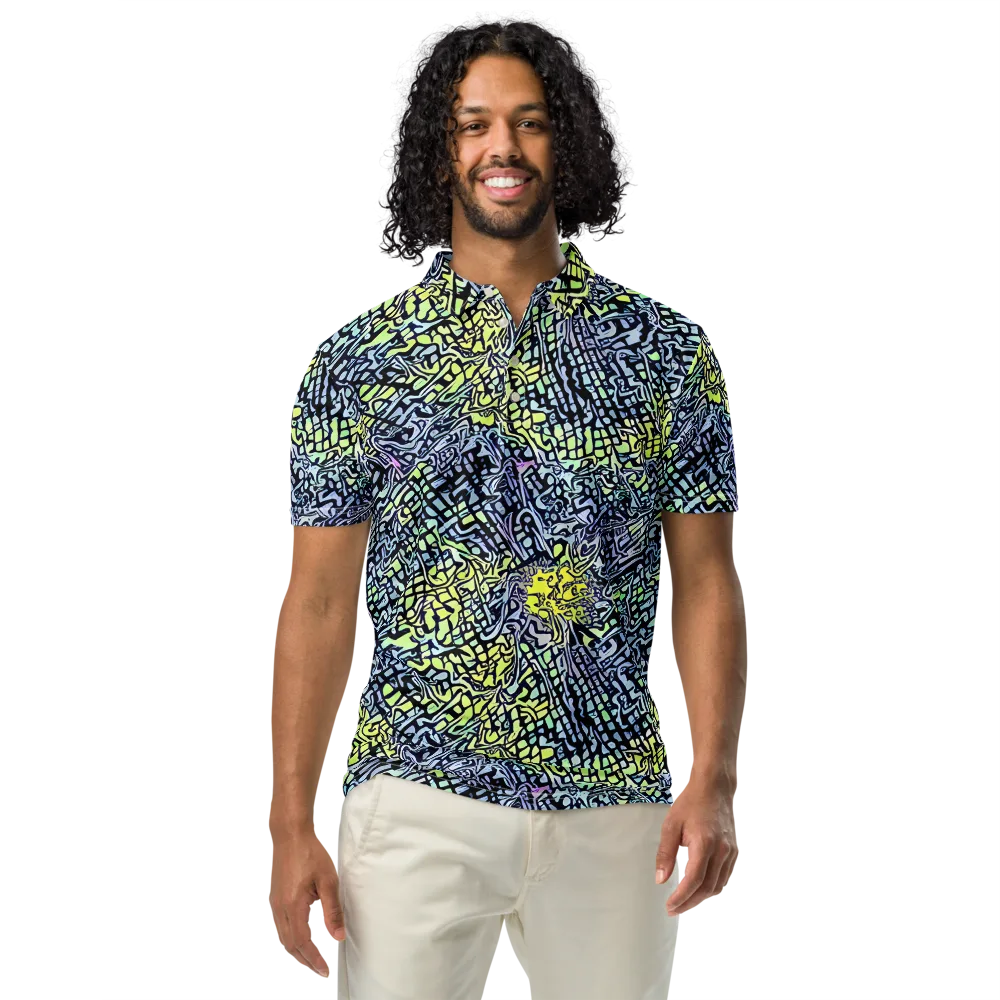 Ultraviolet Grid on Men's Slim Fit Polo Shirt — Front