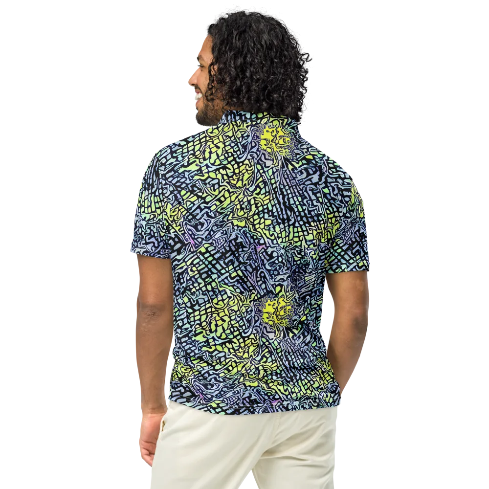 Ultraviolet Grid on Men's Slim Fit Polo Shirt — Back