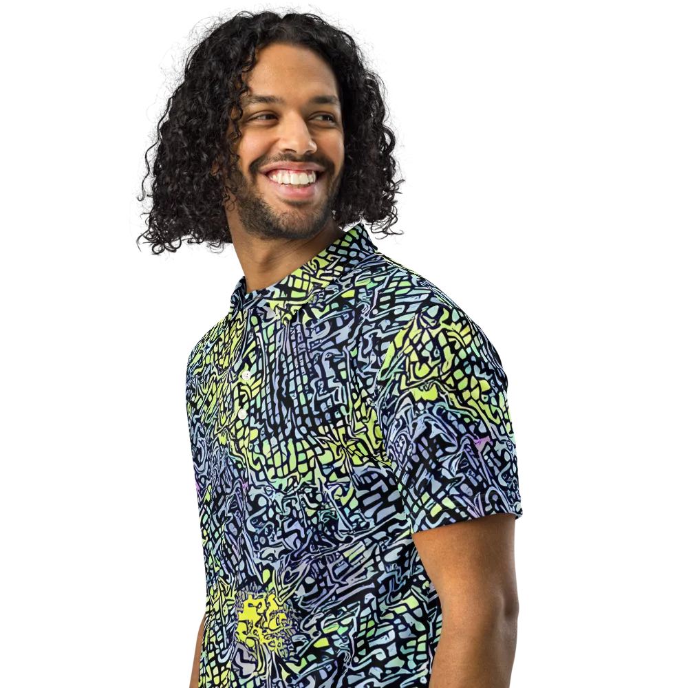 Ultraviolet Grid on Men's Slim Fit Polo Shirt — Left Front