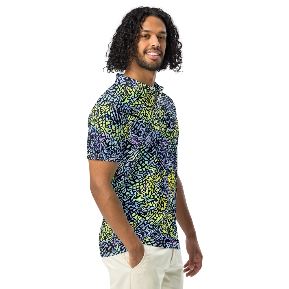 Ultraviolet Grid on Men's Slim Fit Polo Shirt — Right Front