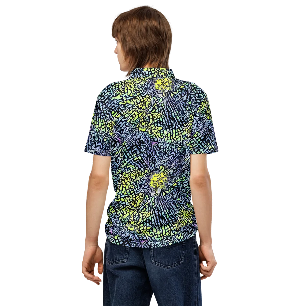 Ultraviolet Grid on Men's Slim Fit Polo Shirt — Back