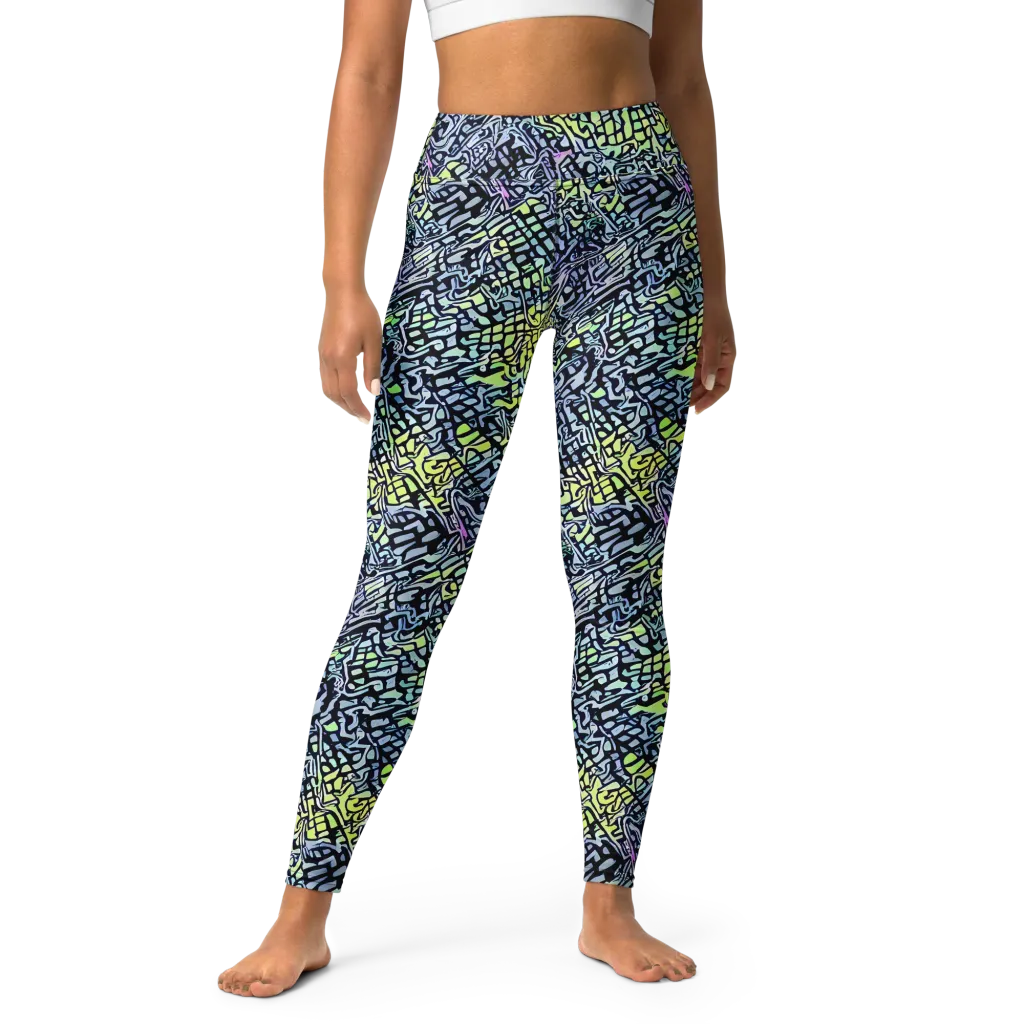 Ultraviolet Grid on Yoga Leggings — Front