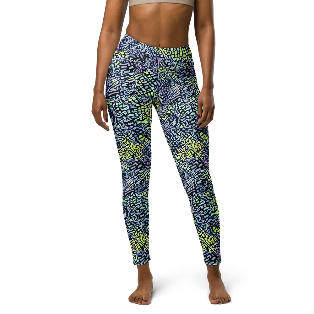 Ultraviolet Grid on Yoga Leggings — Front