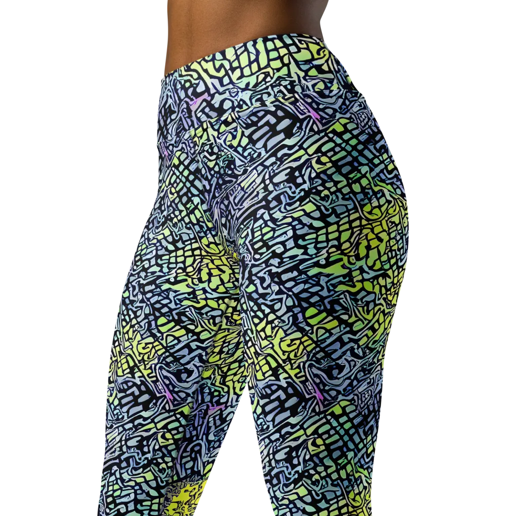 Ultraviolet Grid on Yoga Leggings — Left Front