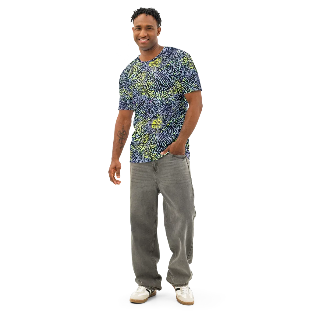 Ultraviolet Grid on Men's Cotton Crew Neck T-Shirt — Front
