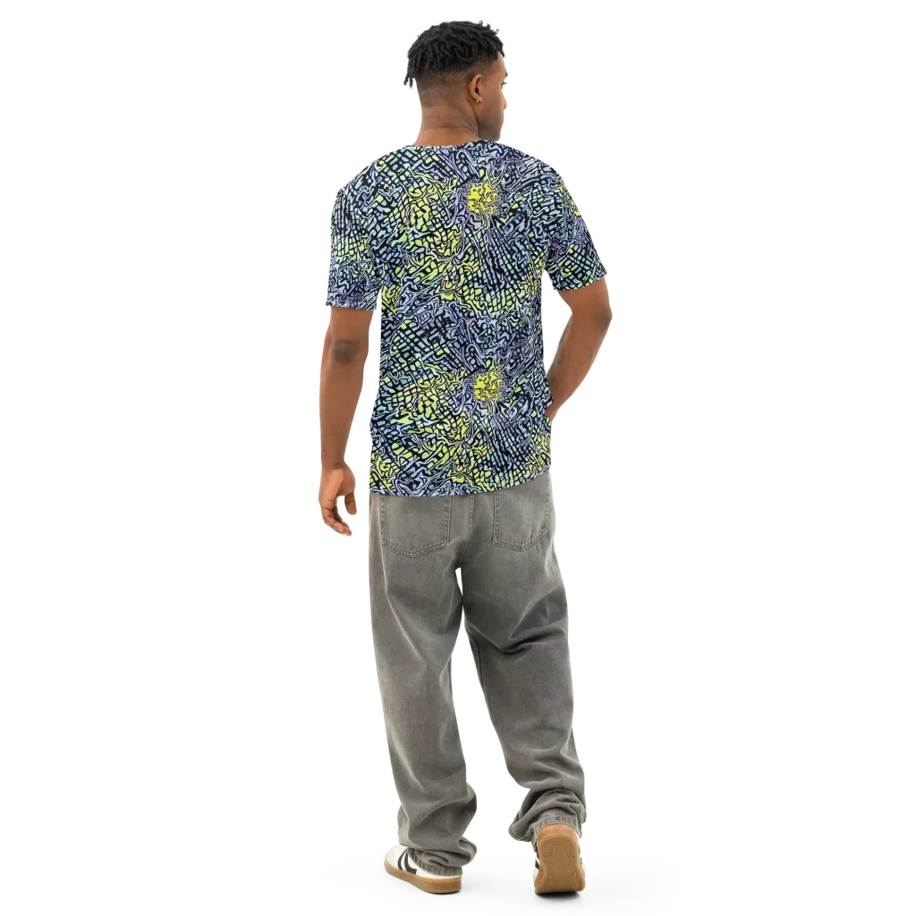Ultraviolet Grid on Men's Cotton Crew Neck T-Shirt — Back