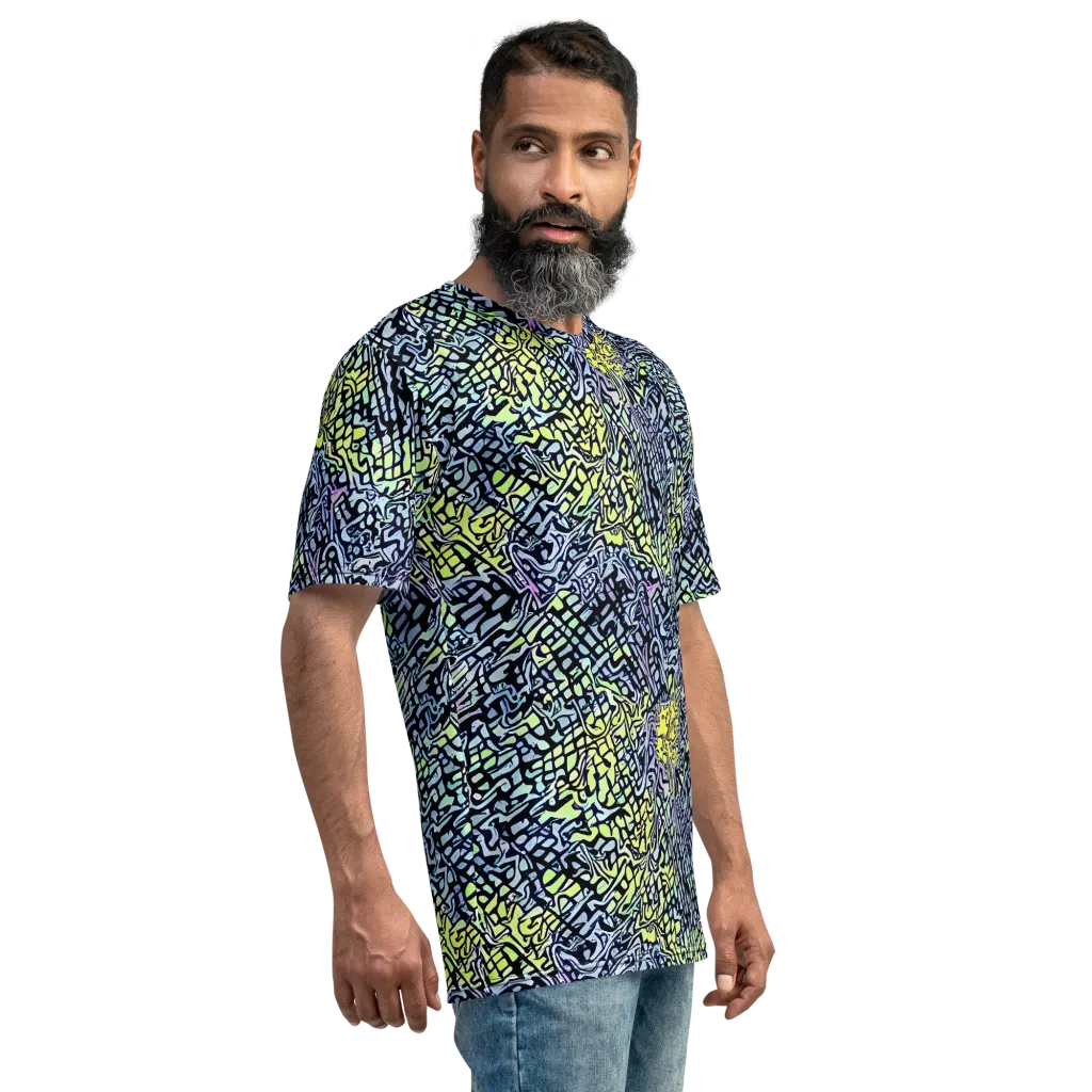 Ultraviolet Grid on Men's Crew Neck T-Shirt — Right