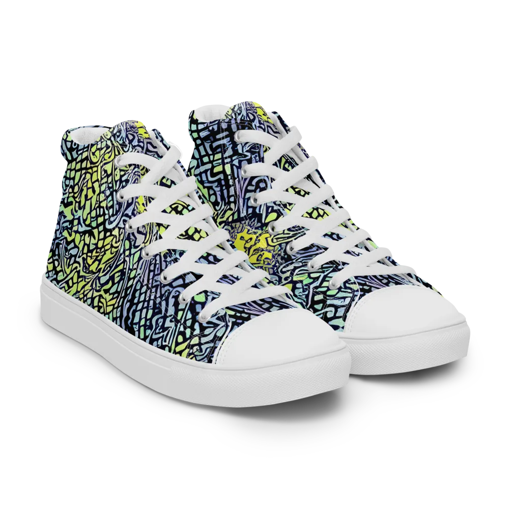 Ultraviolet Grid on Men's High Top Canvas Shoes — Right Front