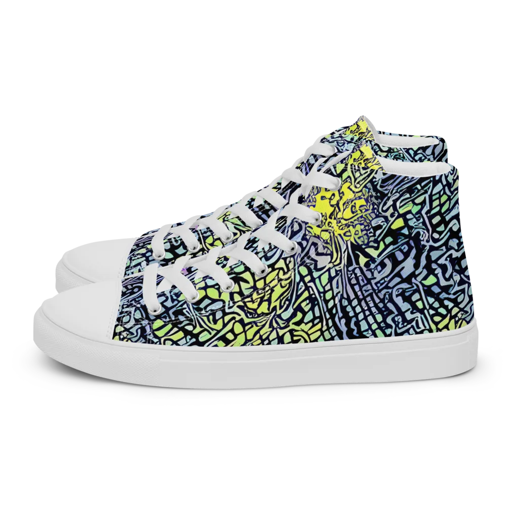 Ultraviolet Grid on Men's High Top Canvas Shoes — Left