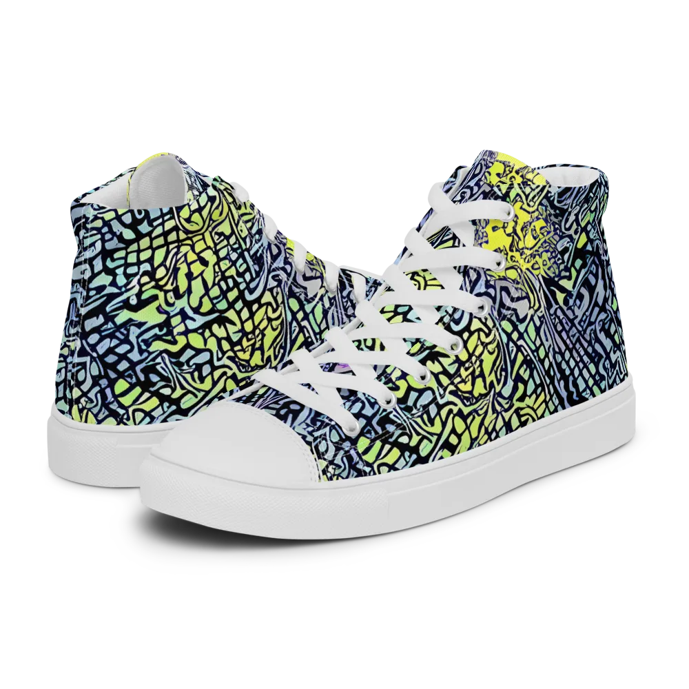 Ultraviolet Grid on Men's High Top Canvas Shoes — Left