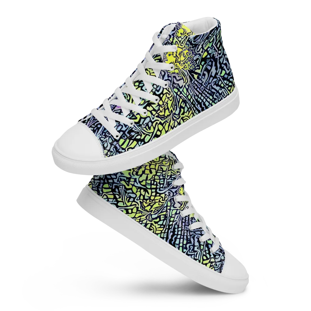 Ultraviolet Grid on Men's High Top Canvas Shoes — Front
