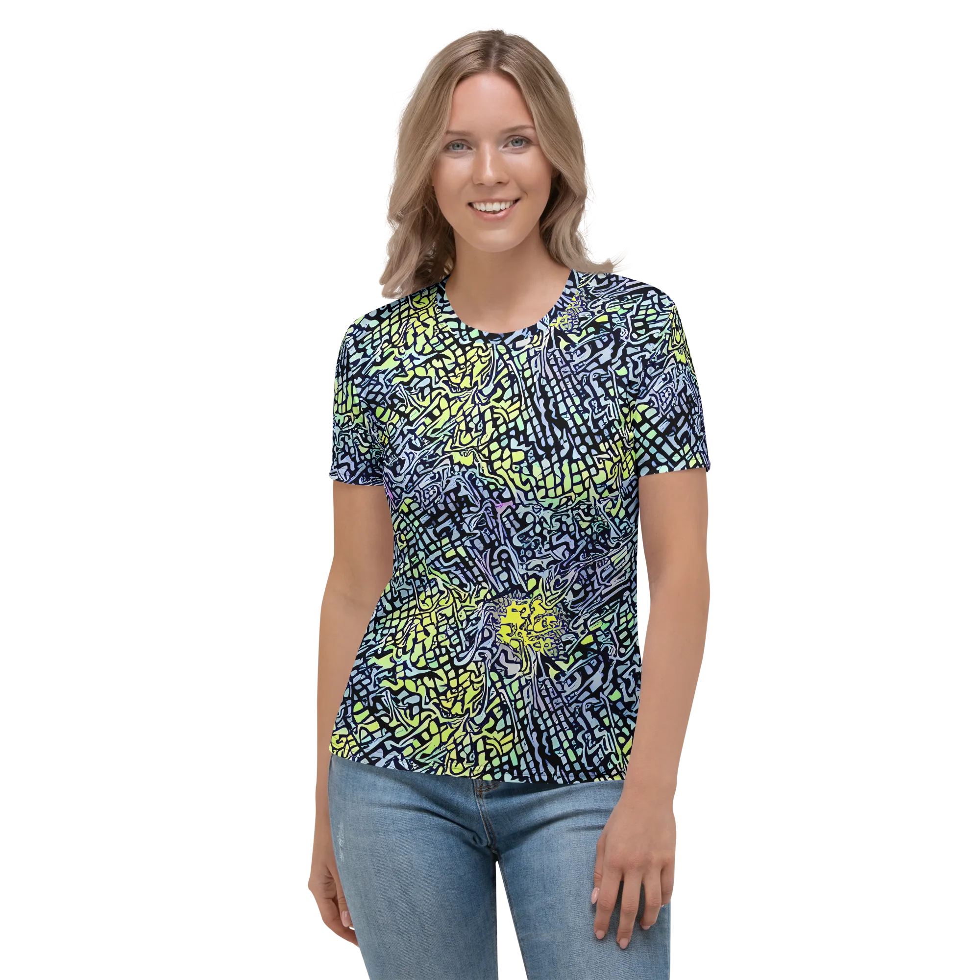 Ultraviolet Grid on Women's Crew Neck T-Shirt — Front