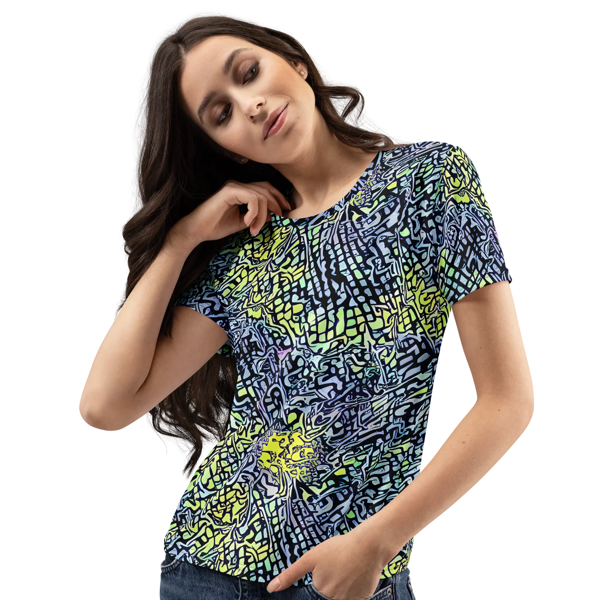 Ultraviolet Grid on Women's Crew Neck T-Shirt — Left Front