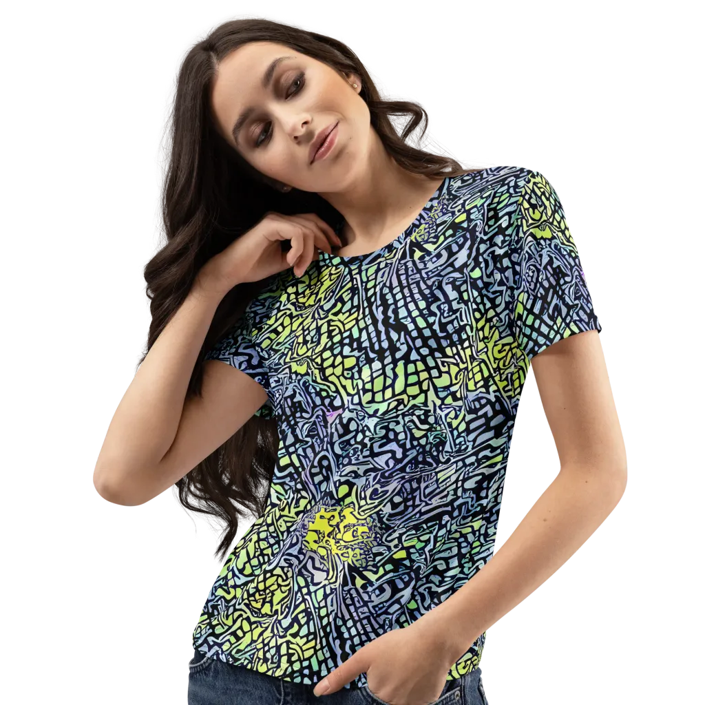 Ultraviolet Grid on Women's Crew Neck T-Shirt — Left Front