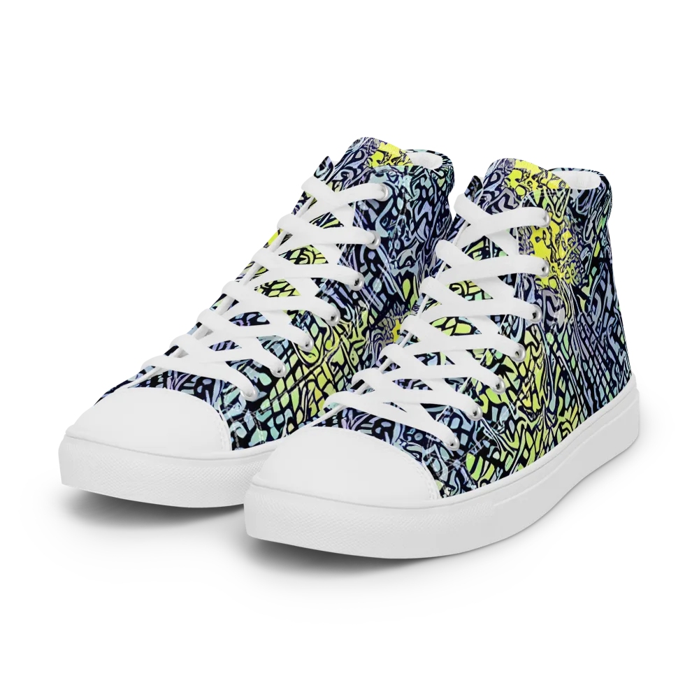 Ultraviolet Grid on Women's High Top Canvas Shoes — Left Front