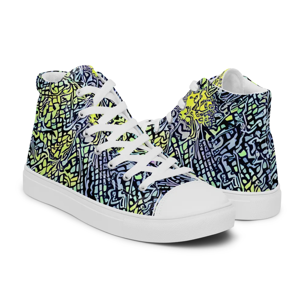 Ultraviolet Grid on Women's High Top Canvas Shoes — Right