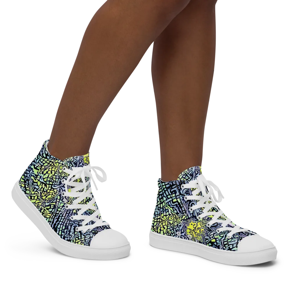 Ultraviolet Grid on Women's High Top Canvas Shoes — Right