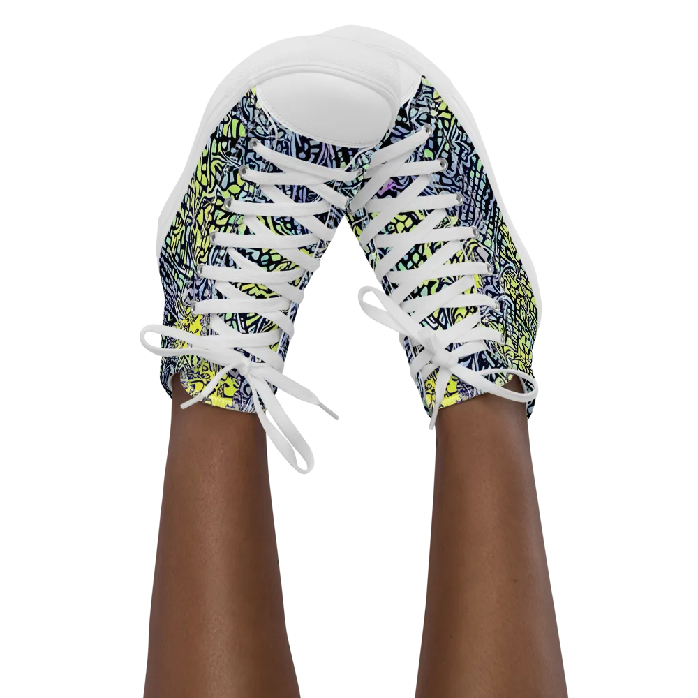 Ultraviolet Grid on Women's High Top Canvas Shoes — Front