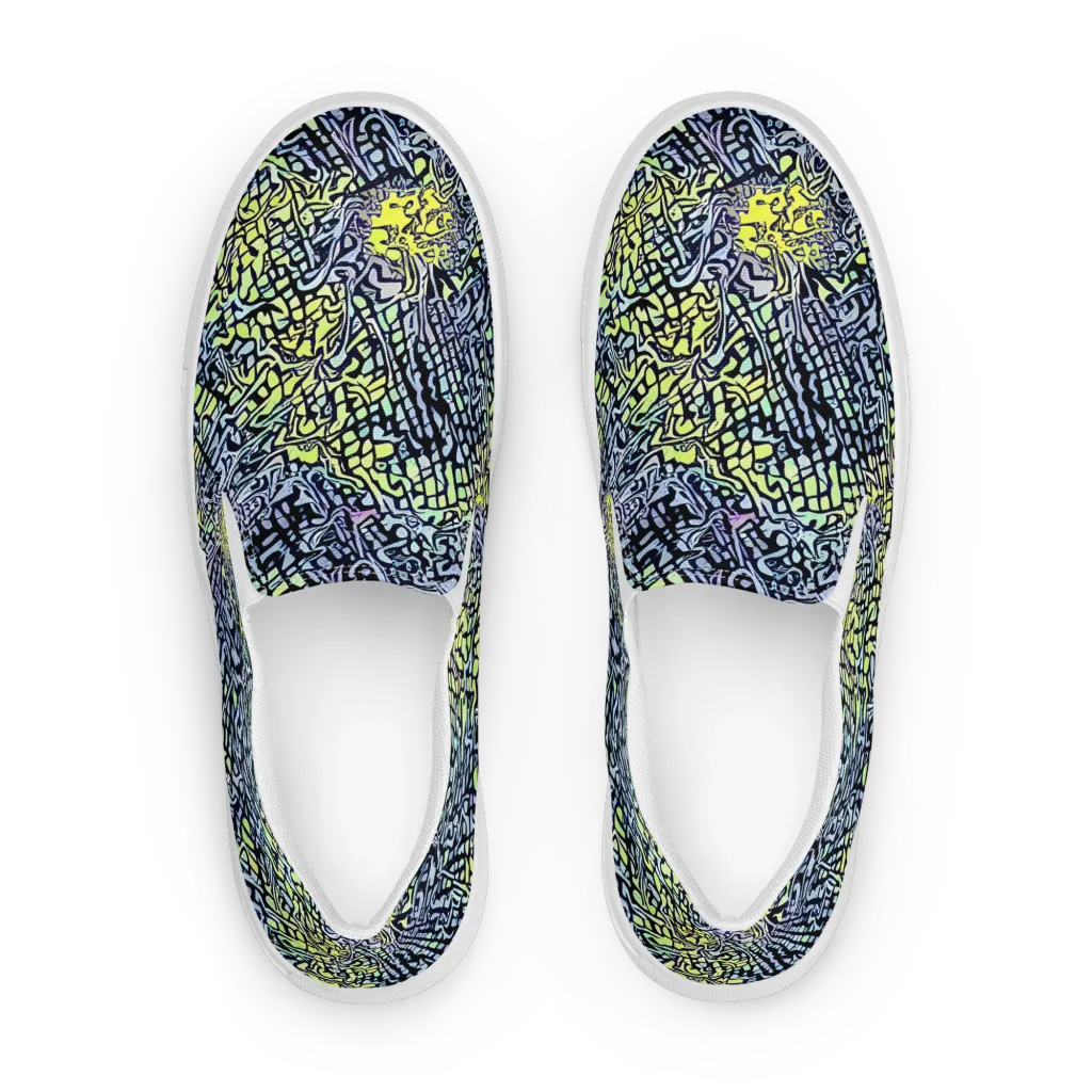 Ultraviolet Grid on Men's Slip-On Canvas Shoes — Front
