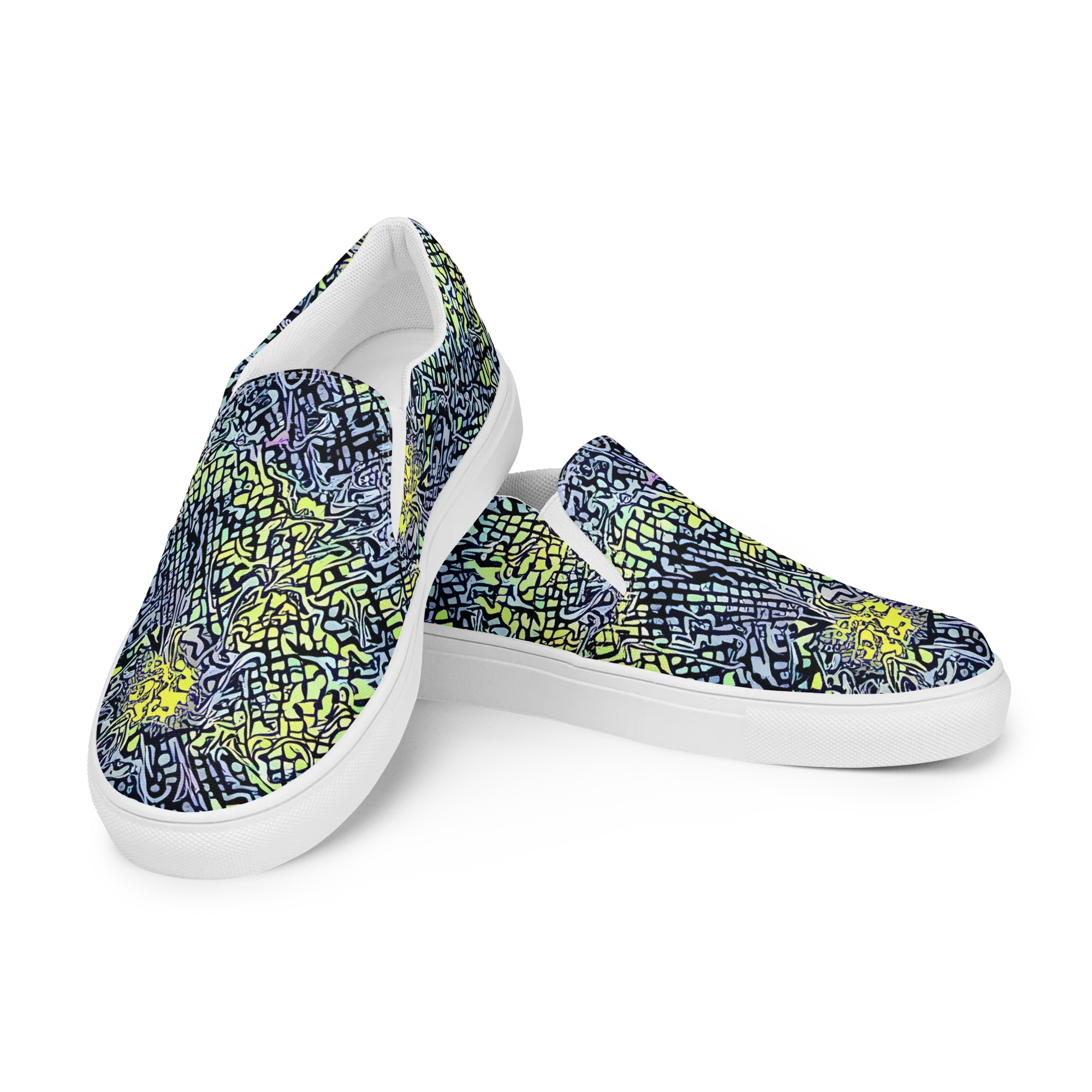 Ultraviolet Grid on Men's Slip-On Canvas Shoes — Left Front