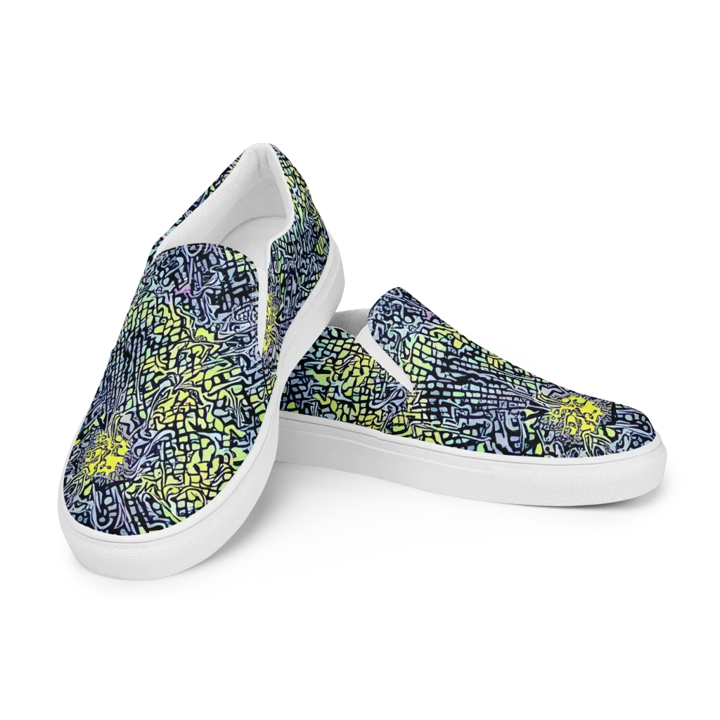 Ultraviolet Grid on Men's Slip-On Canvas Shoes — Left Front