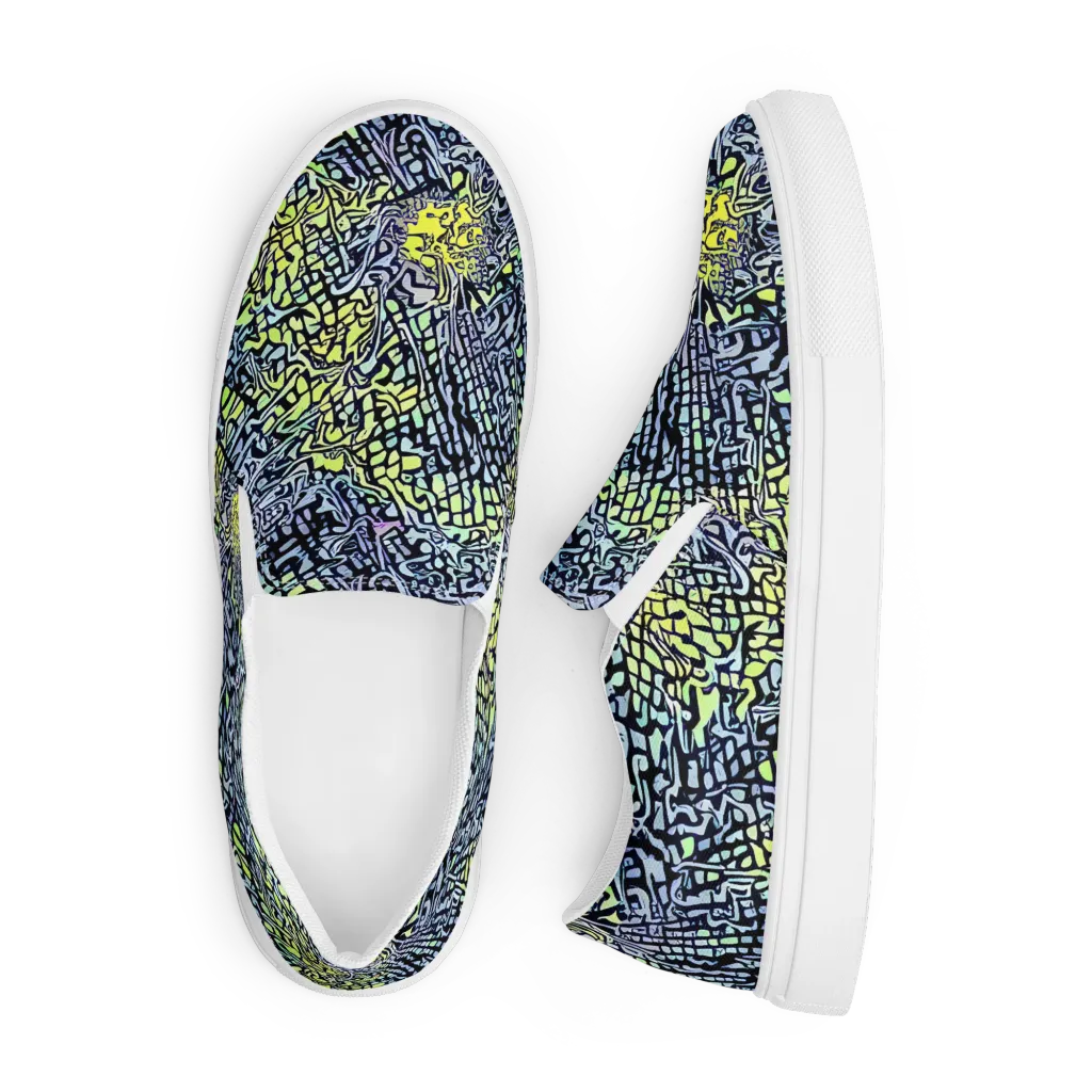 Ultraviolet Grid on Men's Slip-On Canvas Shoes — Front