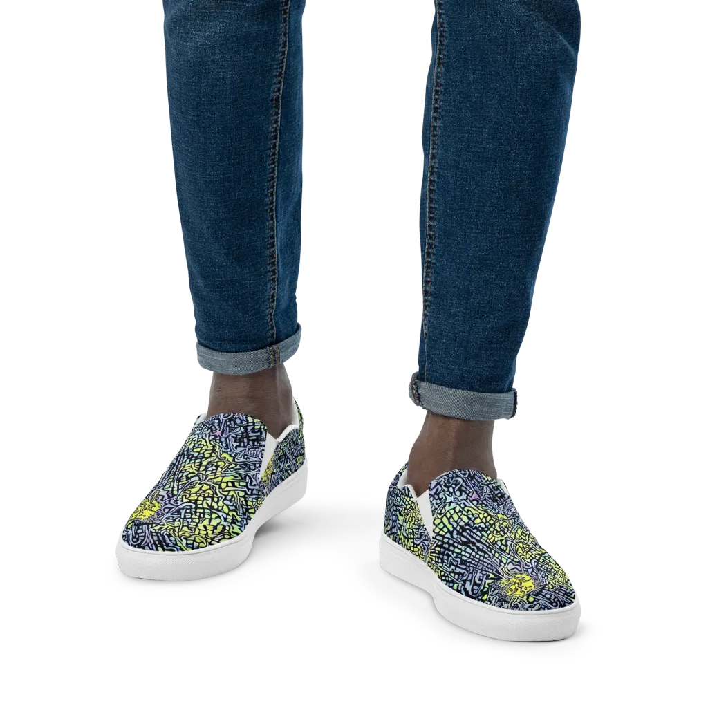 Ultraviolet Grid on Men's Slip-On Canvas Shoes — Front