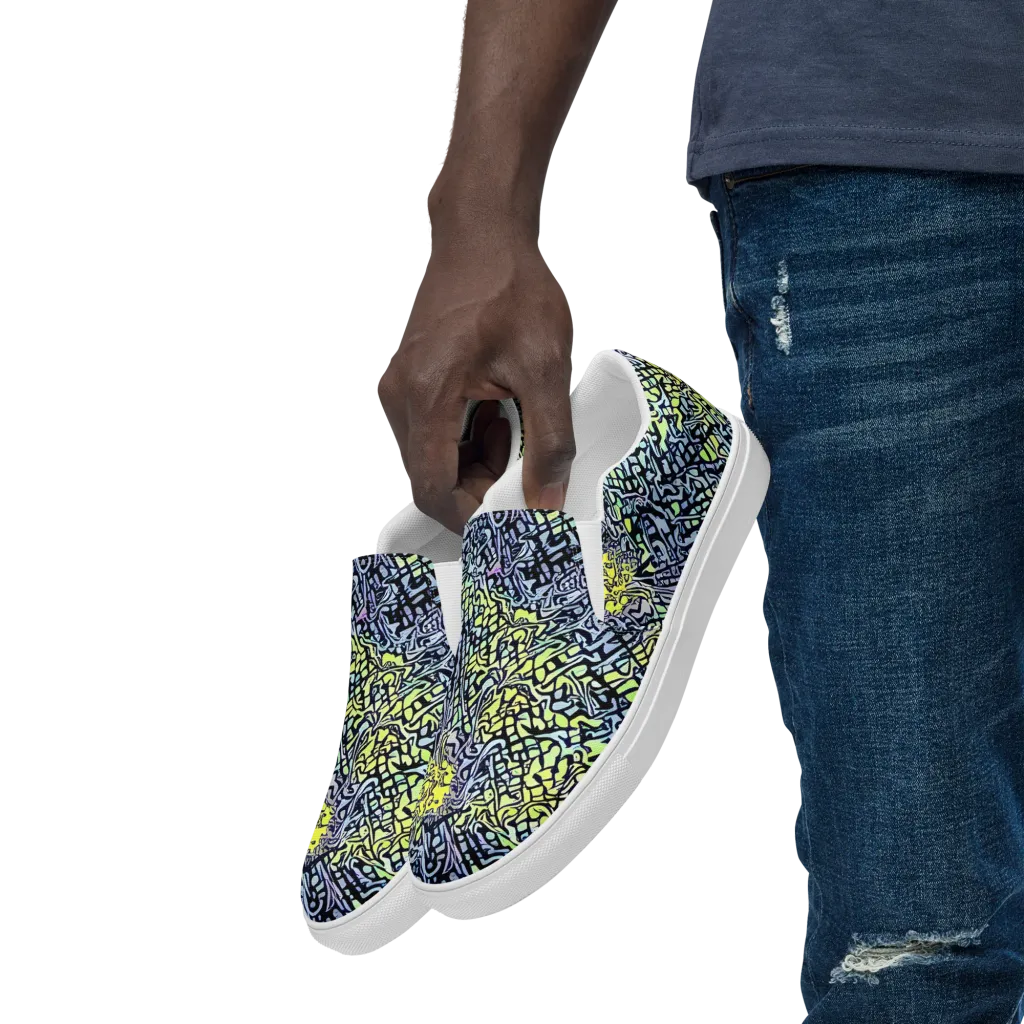 Ultraviolet Grid on Men's Slip-On Canvas Shoes — Left Front